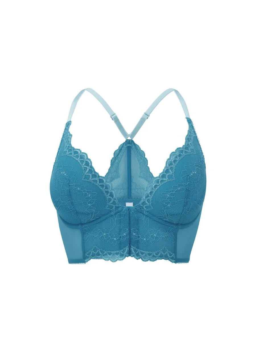 Superboost Lace Deep V Bralette - Ocean Blue