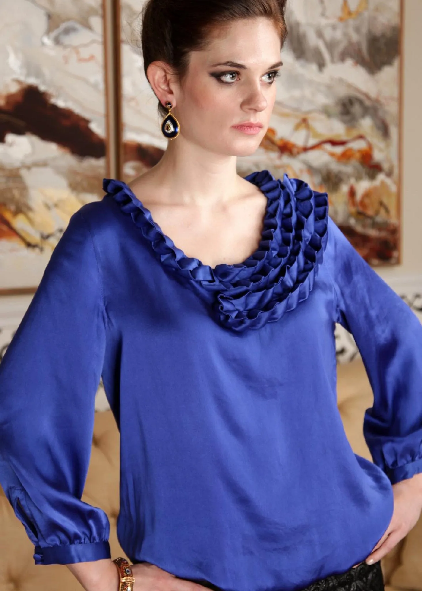 Suzanne - Origami trim silk top