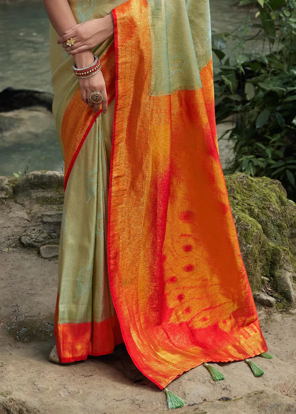 Tea Green Zari Woven Kanjivaram Silk Saree