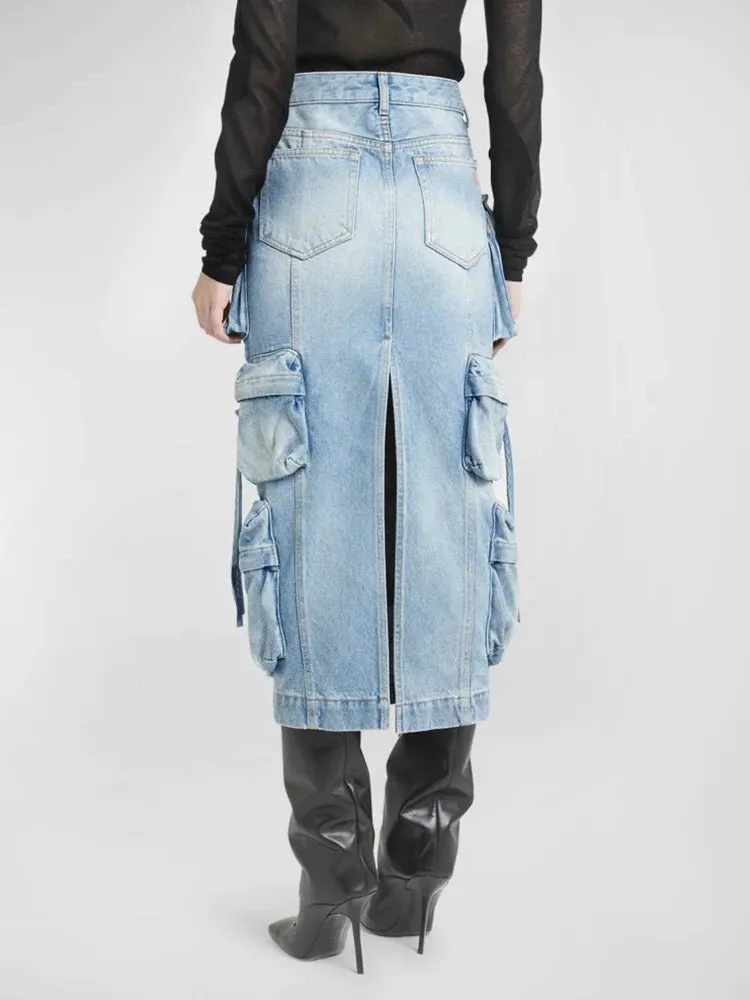 TEEK - Plenty Pockets Split Denim Cargo Skirt