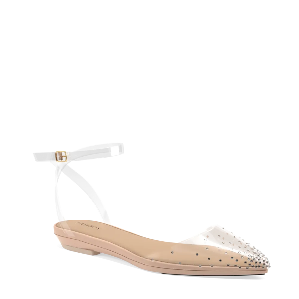 The D'Orsay - Sand Transparent Rhinestone Flat