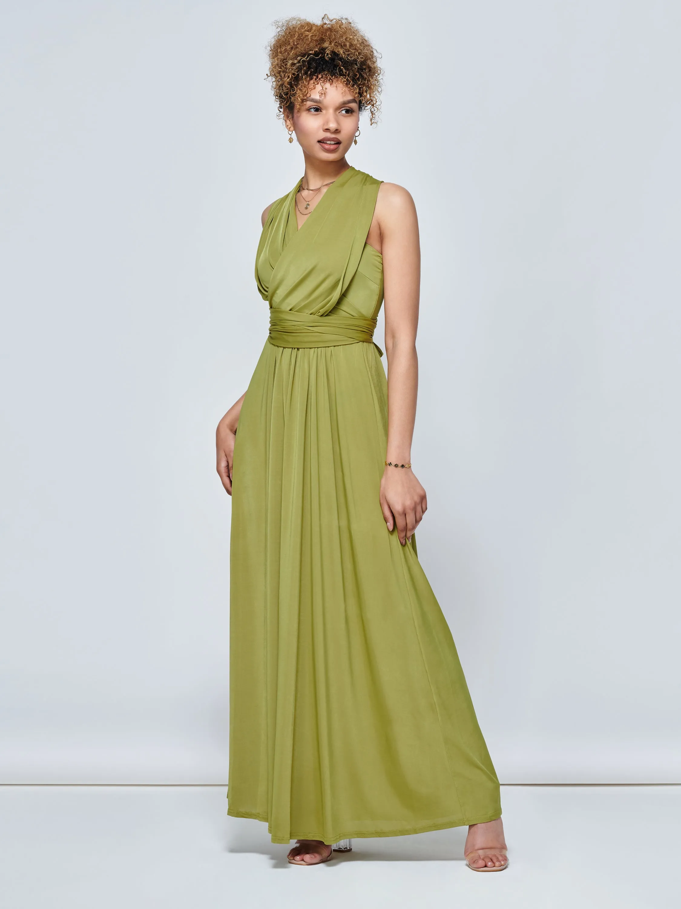 Twist & Tie Multiway Bridesmaid Maxi Dress with Bandeau, Olive Green