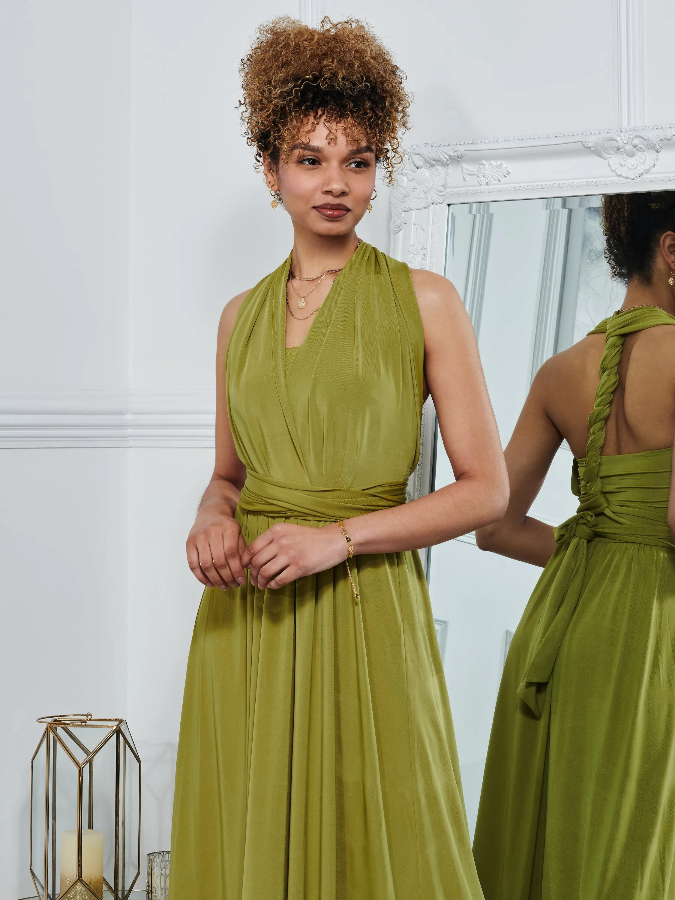 Twist & Tie Multiway Bridesmaid Maxi Dress with Bandeau, Olive Green