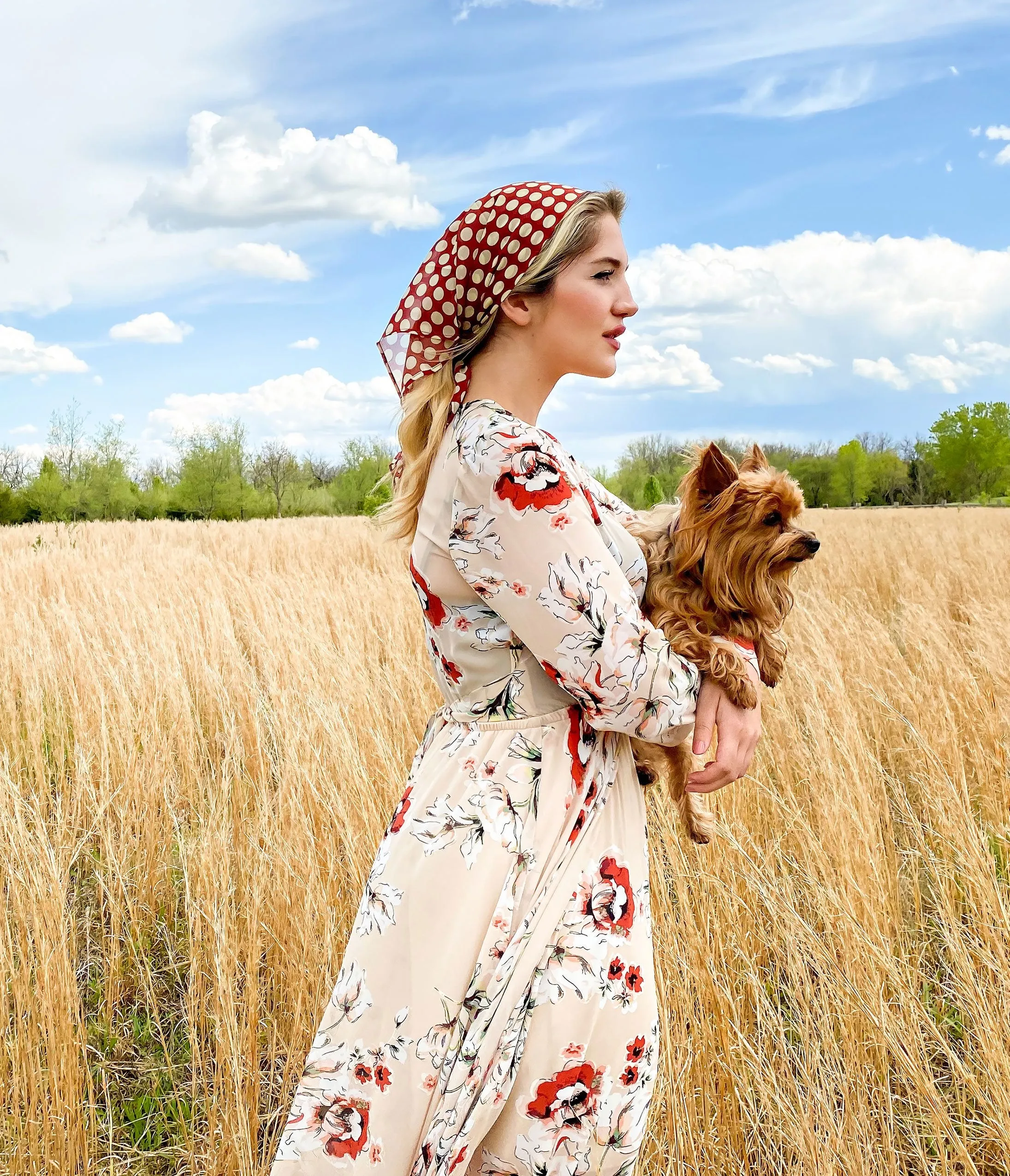 Unique Vintage Light Tan Floral Farrah Maxi Dress