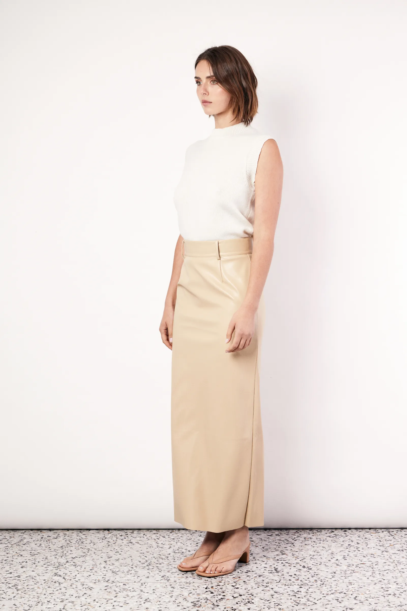 Vegan Leather Skirt - Tan