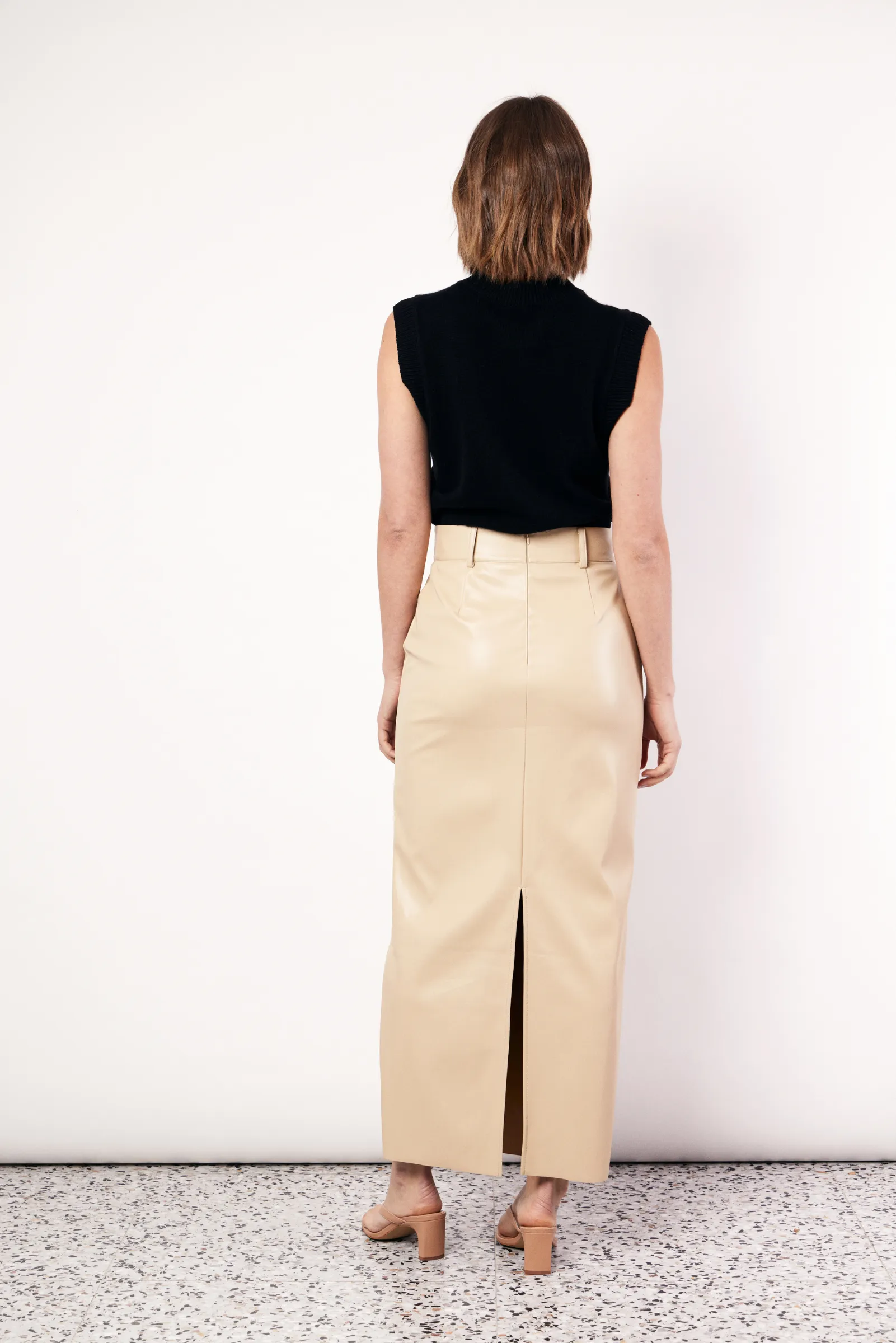 Vegan Leather Skirt - Tan