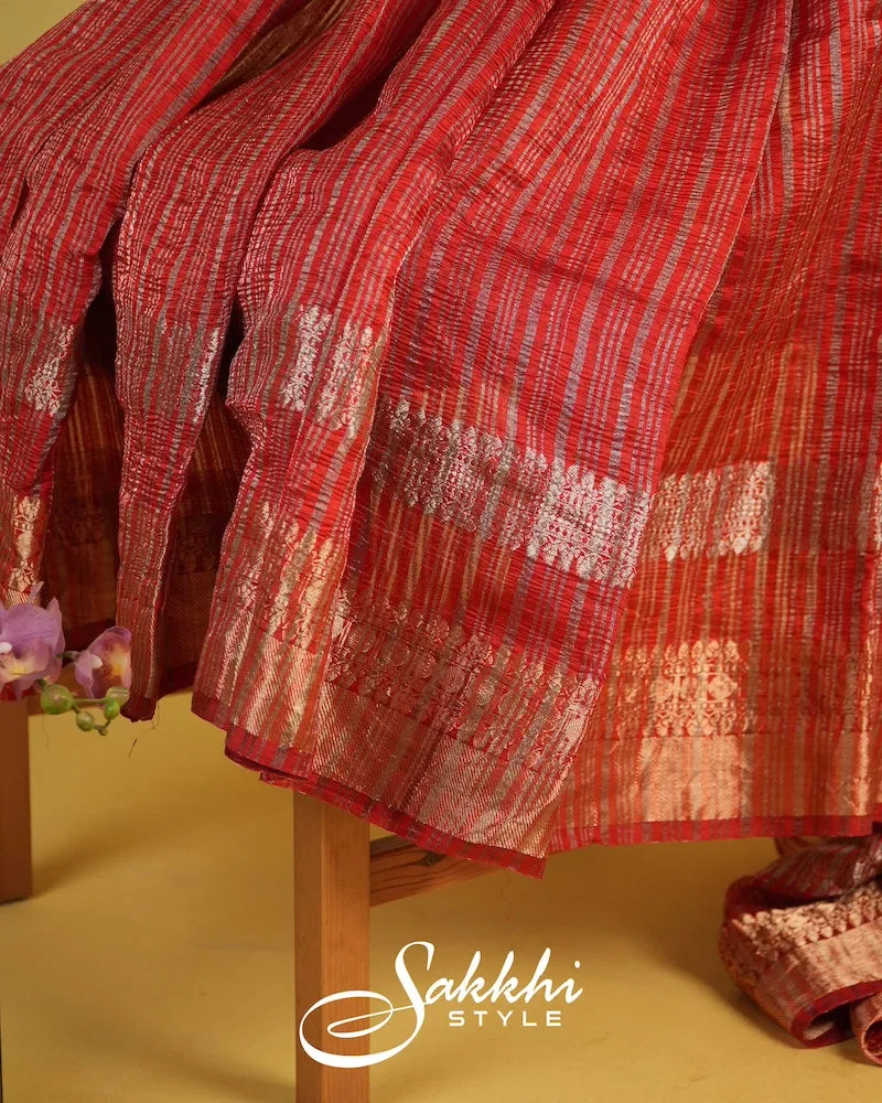 VERMILLION CRUSHED TISSUE SAREE WITH BLOUSE