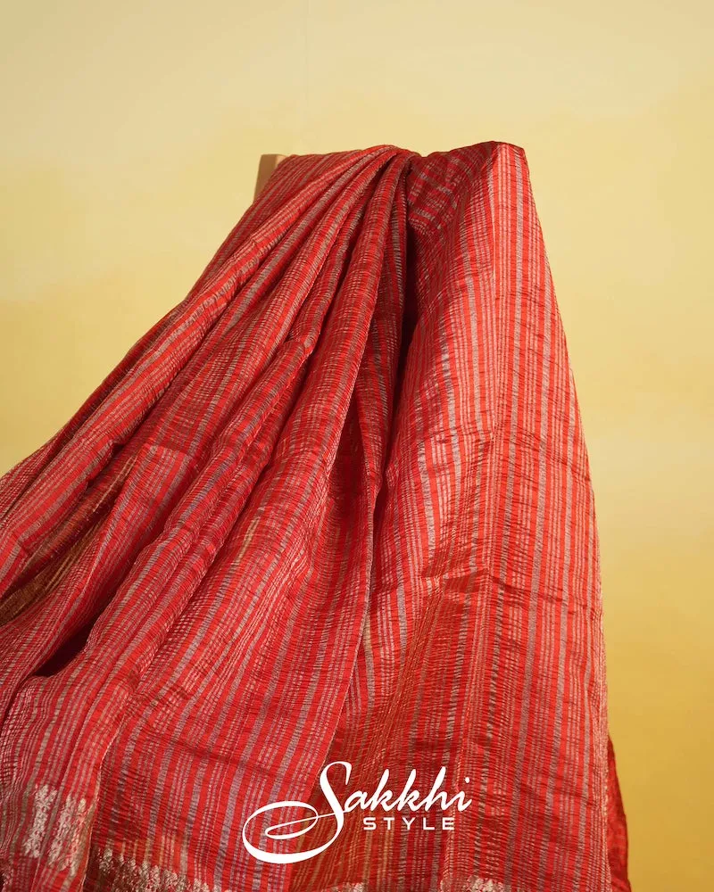 VERMILLION CRUSHED TISSUE SAREE WITH BLOUSE