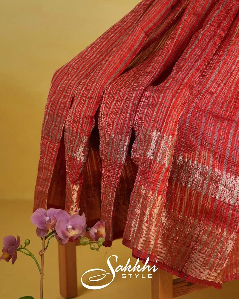 VERMILLION CRUSHED TISSUE SAREE WITH BLOUSE