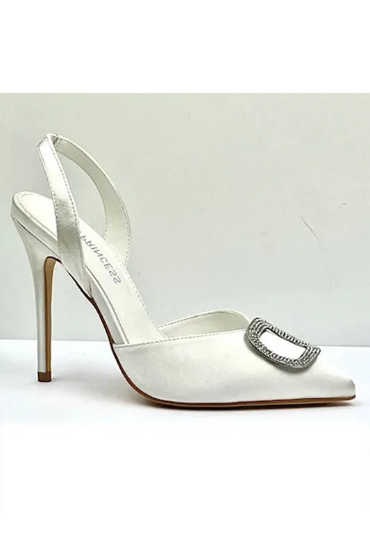 White Pointed Toe Slingback High Heels