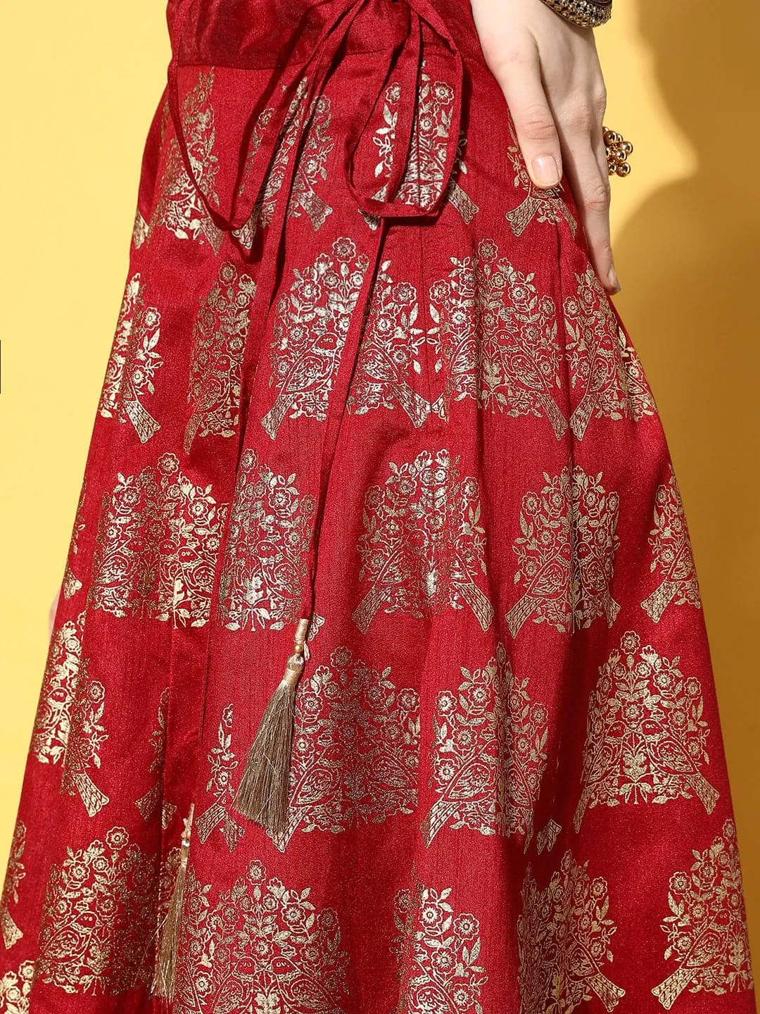 Women Maroon Foil Print Anarkali Skirt