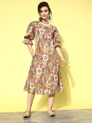 Women Olive Pure Cotton Dress