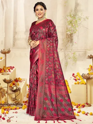 Women Rani Satin Silk Saree With Un Stitched Blouse