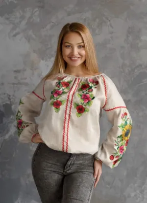 Women's blouse with sunflower embroidery