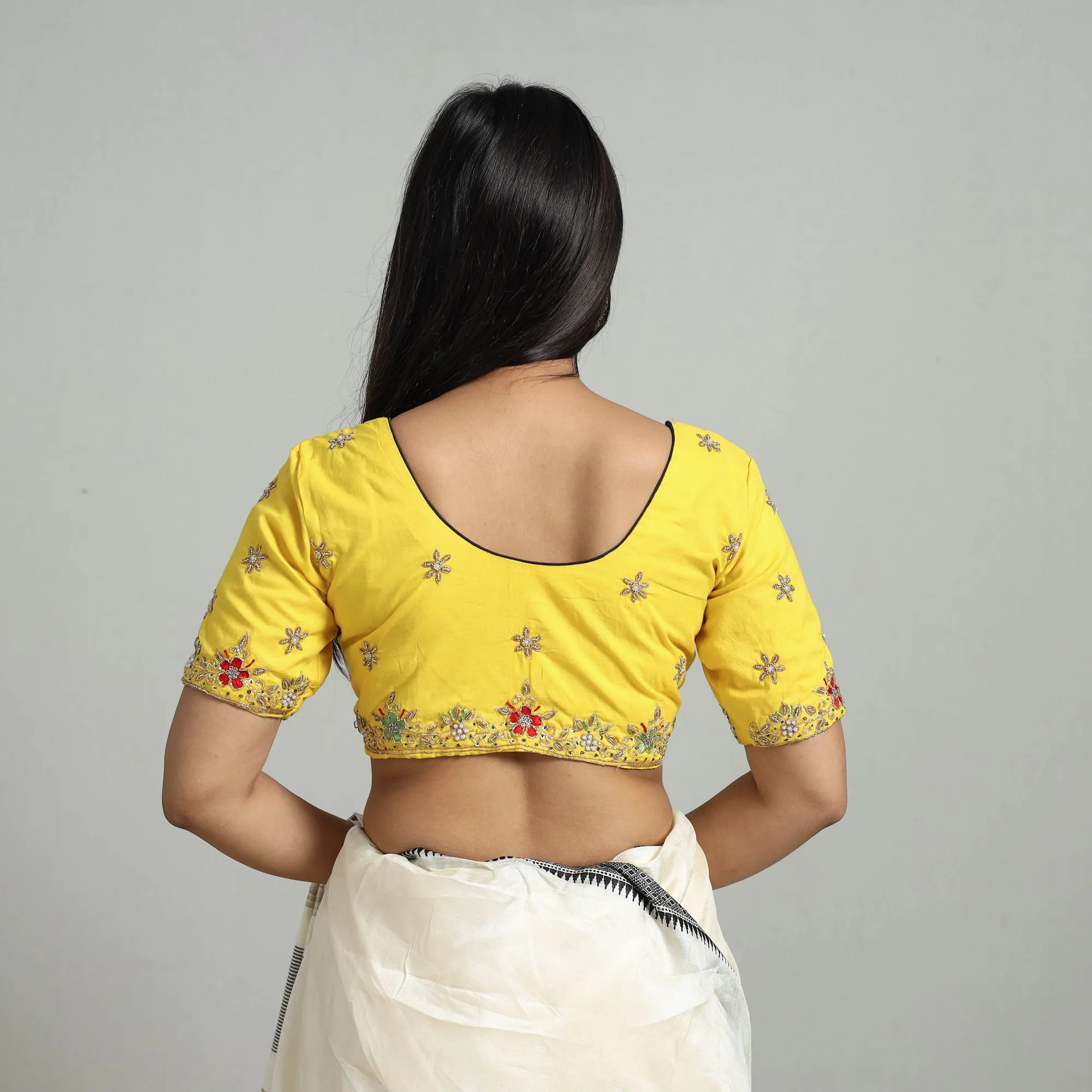 Yellow - Zardozi Hand Embroidery Cotton Blouse 07